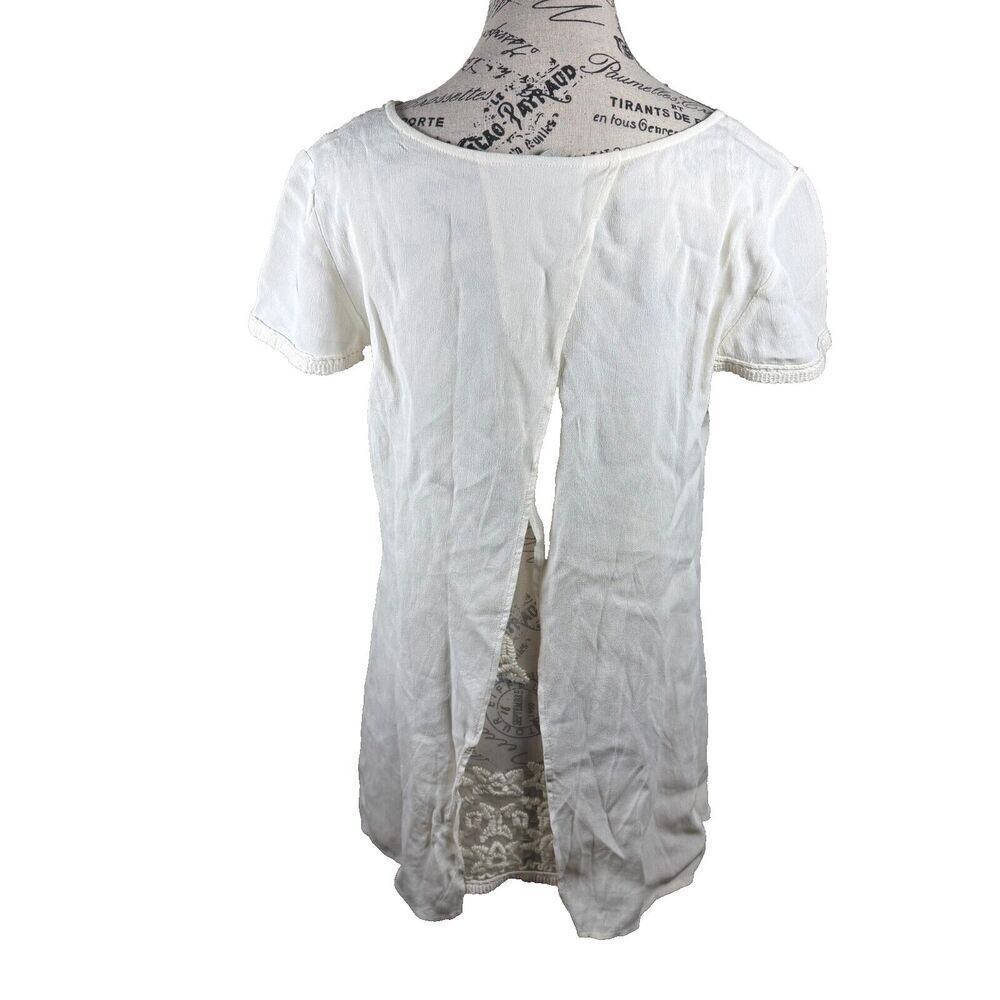 Anthropologie Maeve Lace Floral Embroidered Sheer Flowy Blouse Ivory Sz 14 Boho - Picture 7 of 12